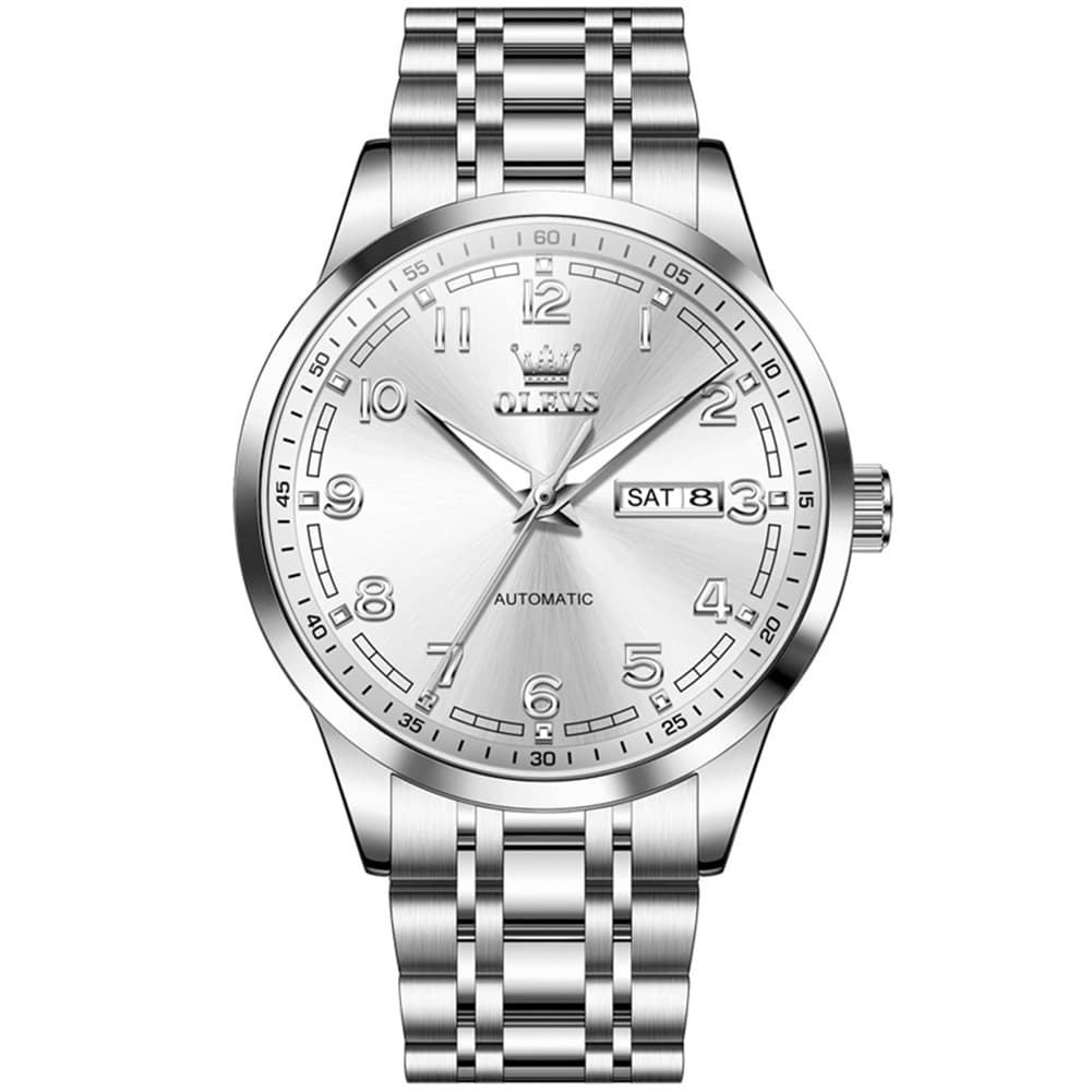 OLEVS 7077 Arabic Numeral Dual Calendar Automatic Watch For Men
