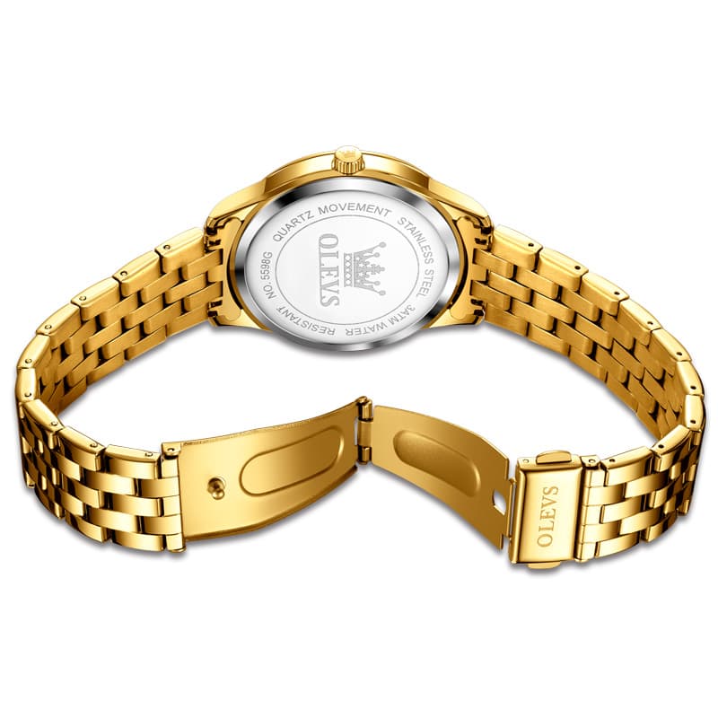 OLEVS Couple Watch Faceted Crystal Two Tone Stainless Steel Date Quartz 5598