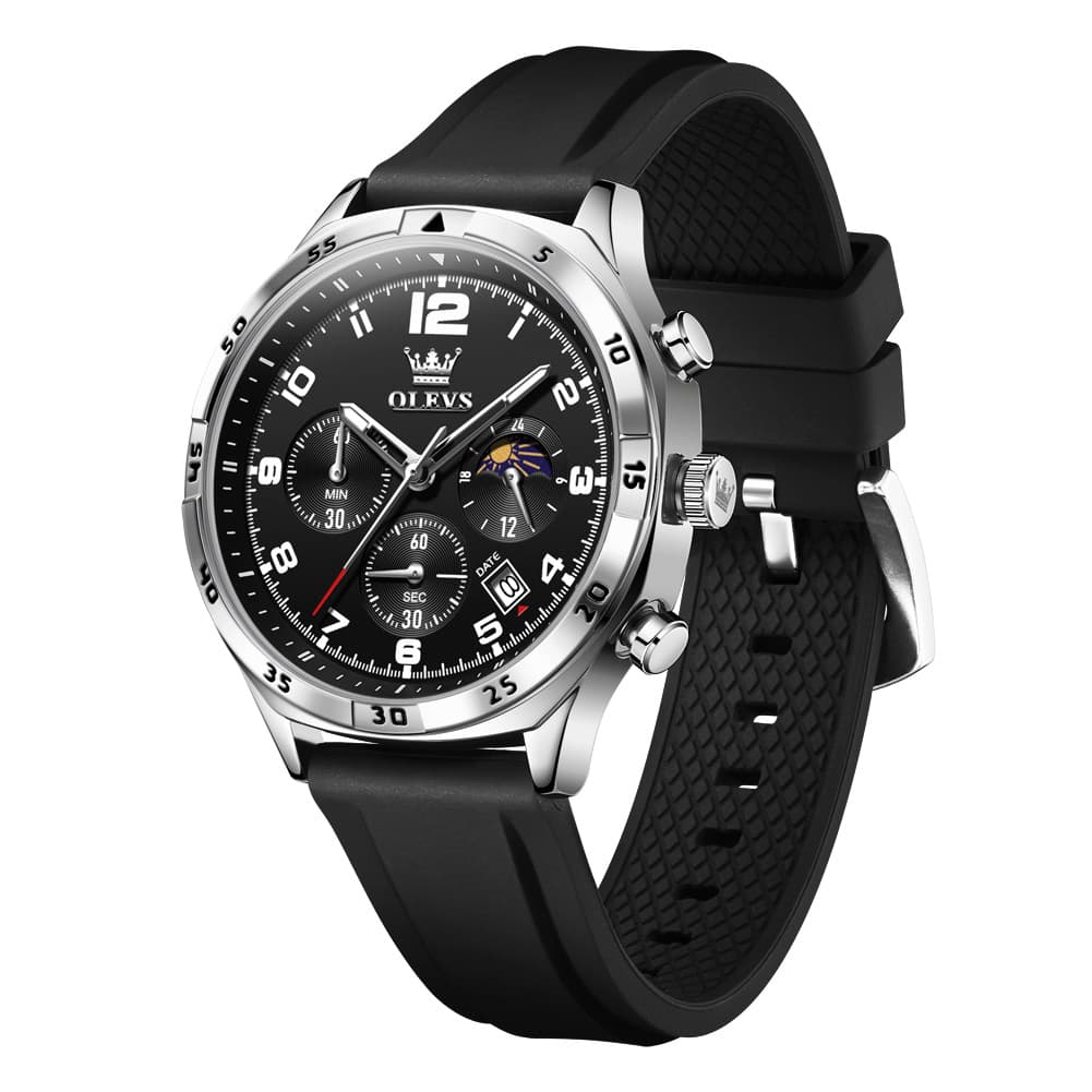 OLEVS 2986 Silicone Moon Phase Chronograph Watch for Men