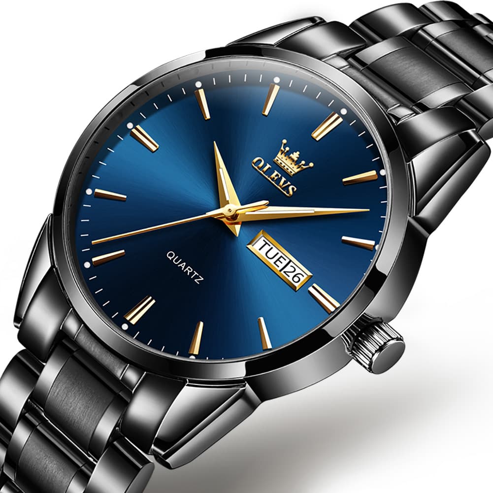 OLEVS 6898 Ultra Thin Day Date Watch Stainless Steel Quartz Casual Timepiece for Men