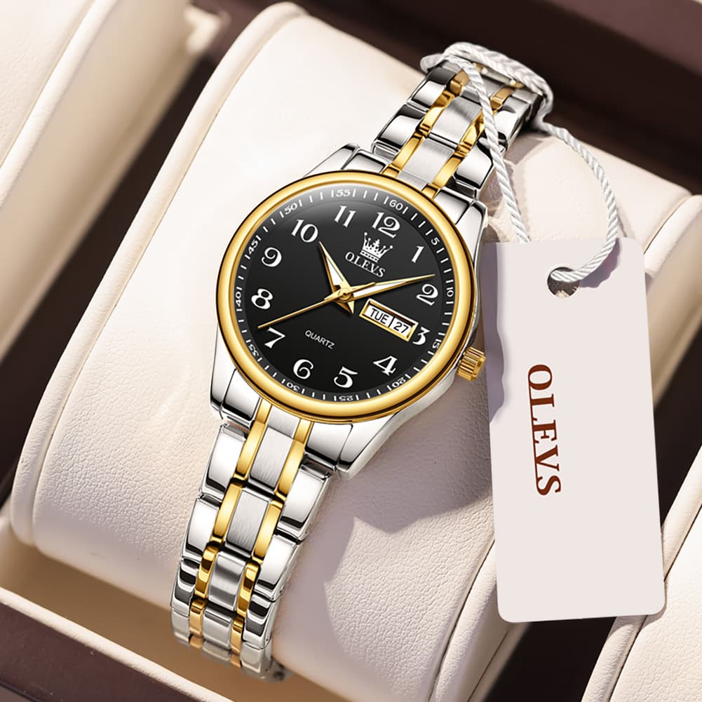 OLEVS Men and Women Couple Watch Stainless Steel Quartz Day Date Arabic Numerals 5567