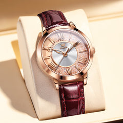 OLEVS Flowing Quicksand Crystal Dress Watch for Women Leather Strap 5539