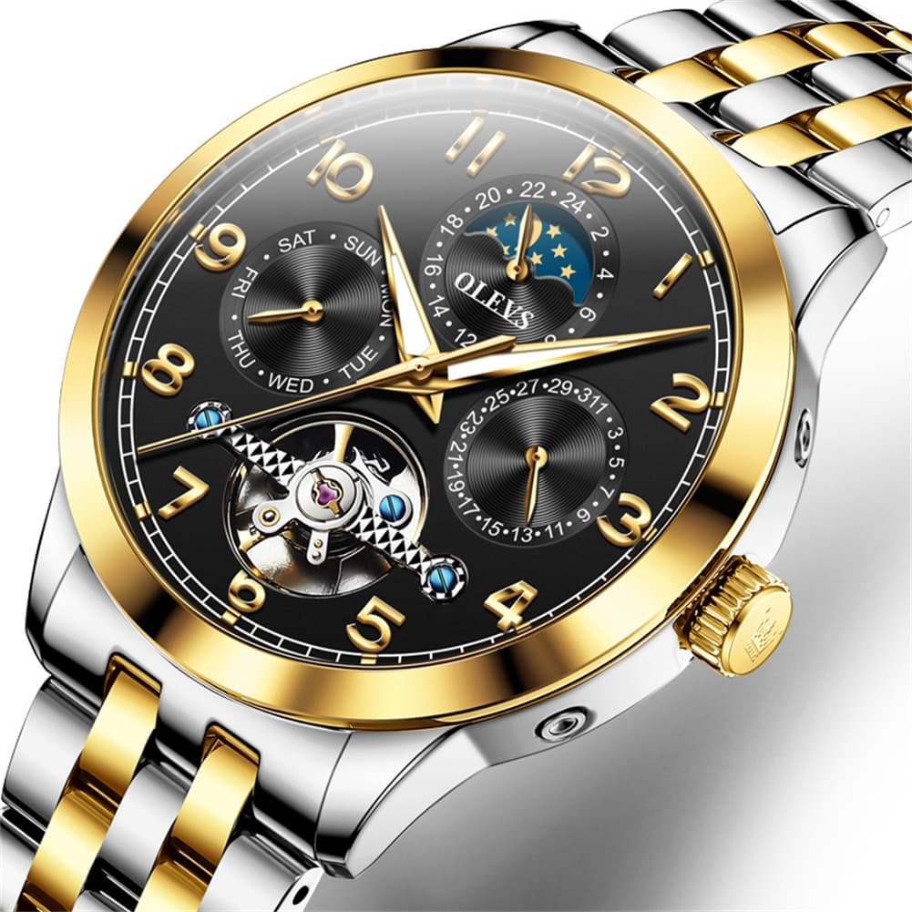 OLEVS 7018 Sun and Moon Skeleton Mechanical Watch for Men