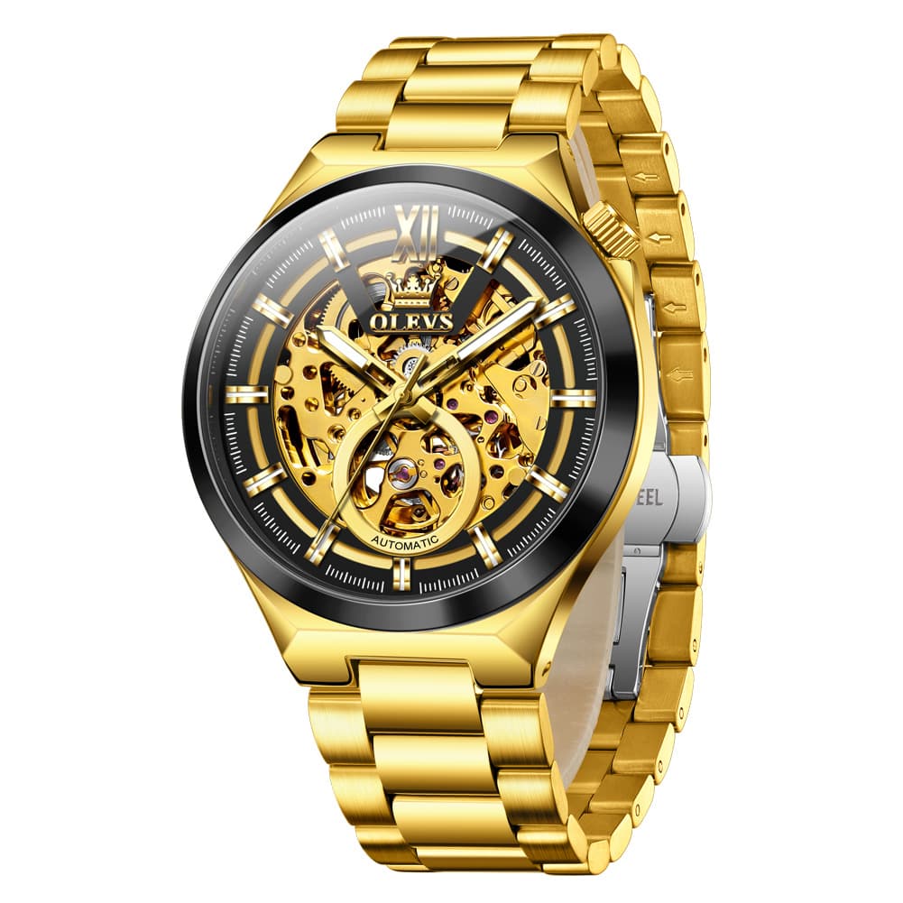 OLEVS 6722 Integrated Geometry Full Skeleton Mechanical Watch For Men