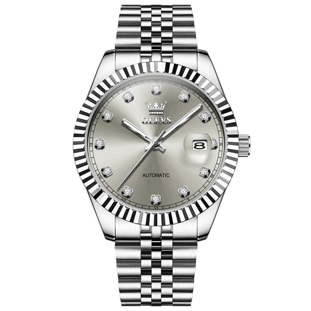 OLEVS 6743 Fluted Bezel Diamond Mechanical Watch for Men