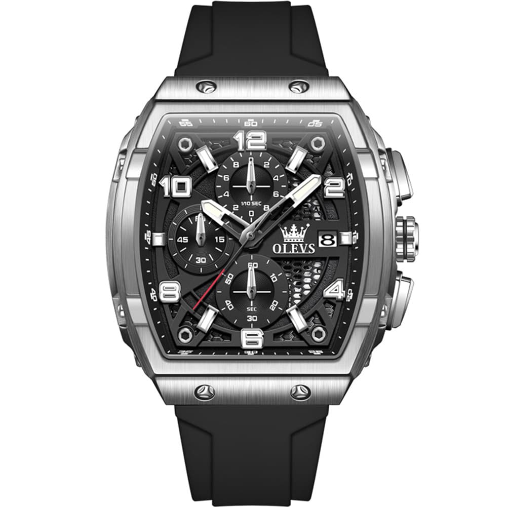 OLEVS 2976 Tonneau Silicone Chronograph Watch for Men
