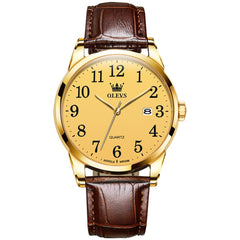 OLEVS Men Classic Leather Dress Watch Arabic Numerals Quartz Date 5566