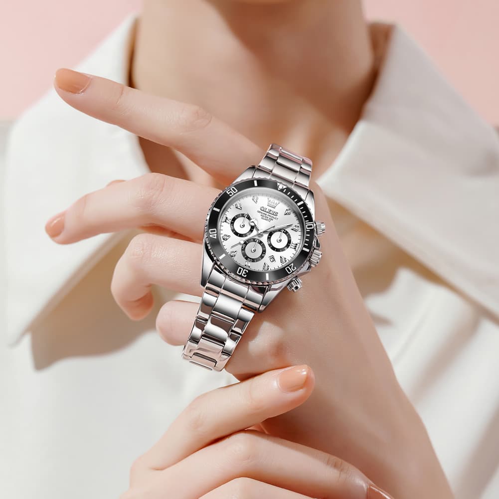 OLEVS Women Chronograph Watch Stainless Steel Sport Date Quartz 5632