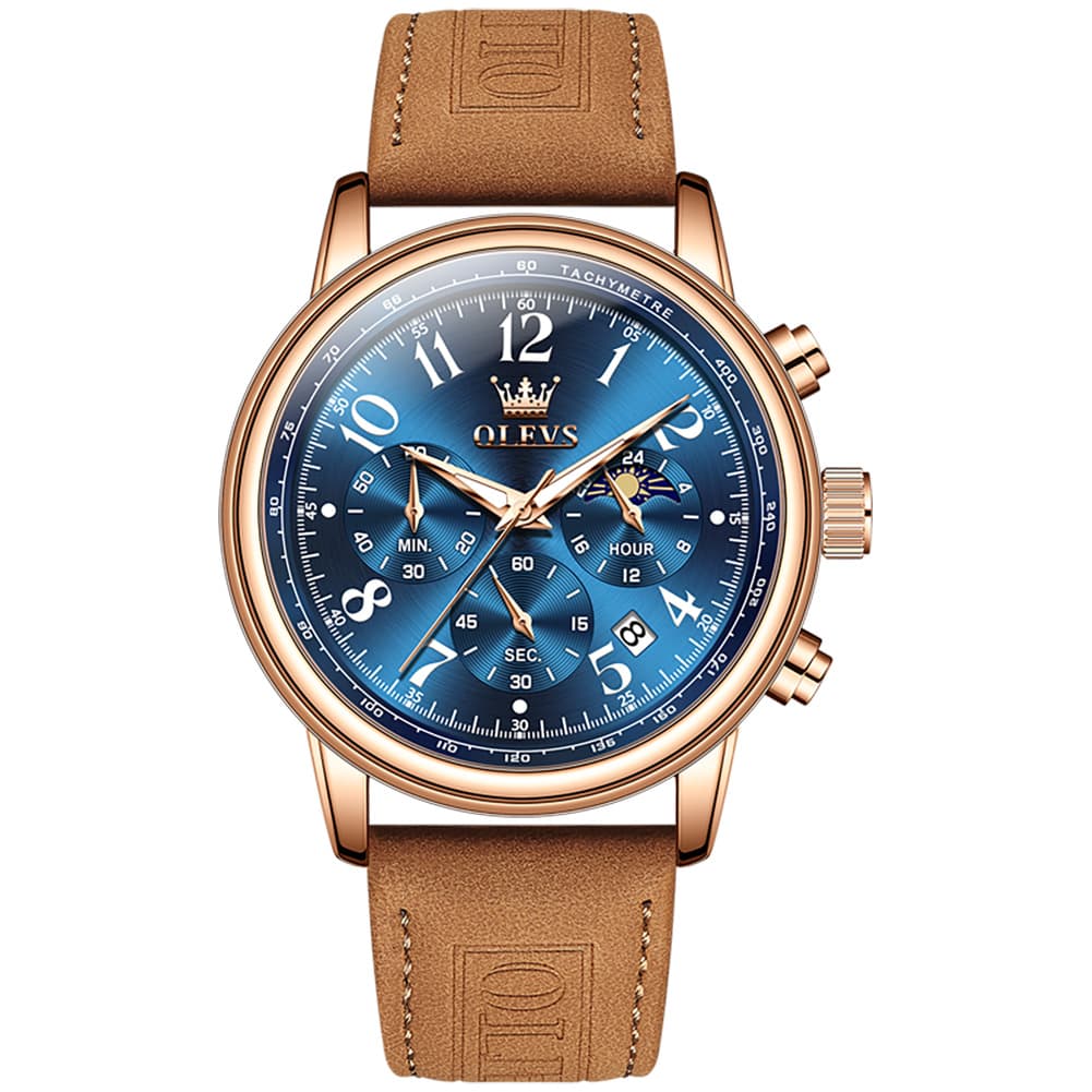 OLEVS 2912 Leather Chronograph Moon Phase Watch for Men