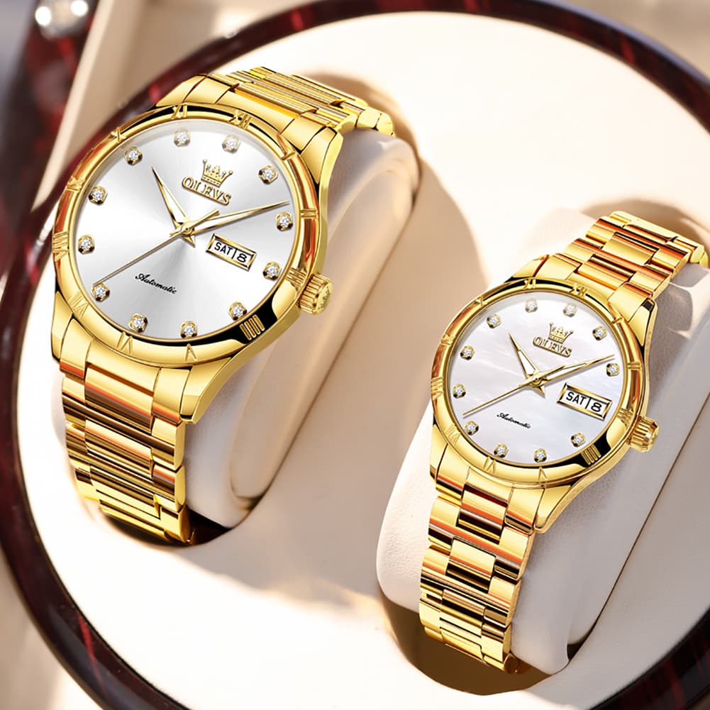 OLEVS 7030 Automatic Mechanical Couples Watch Set