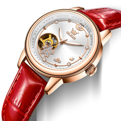 OLEVS 6732 Automatic Open Heart Diamond Watch For Women