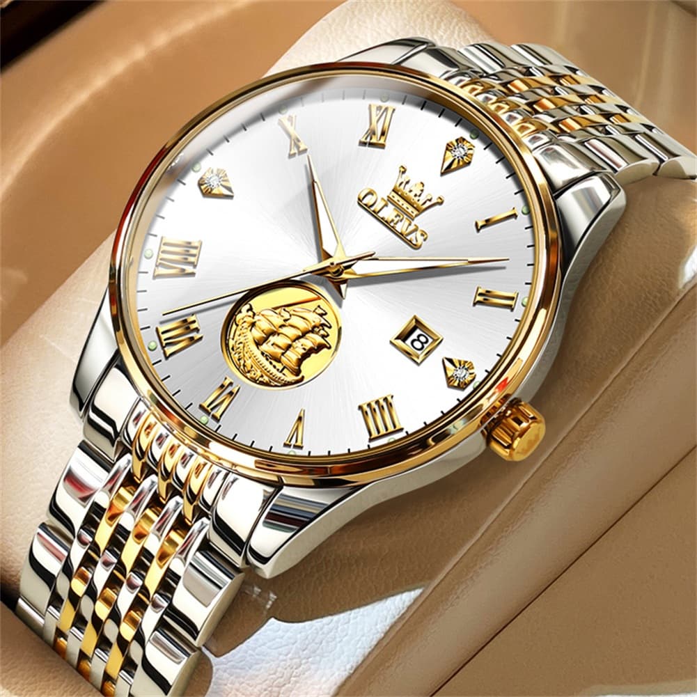 OLEVS 6696 3D Sailboat Mechanical Steel Watch for Men