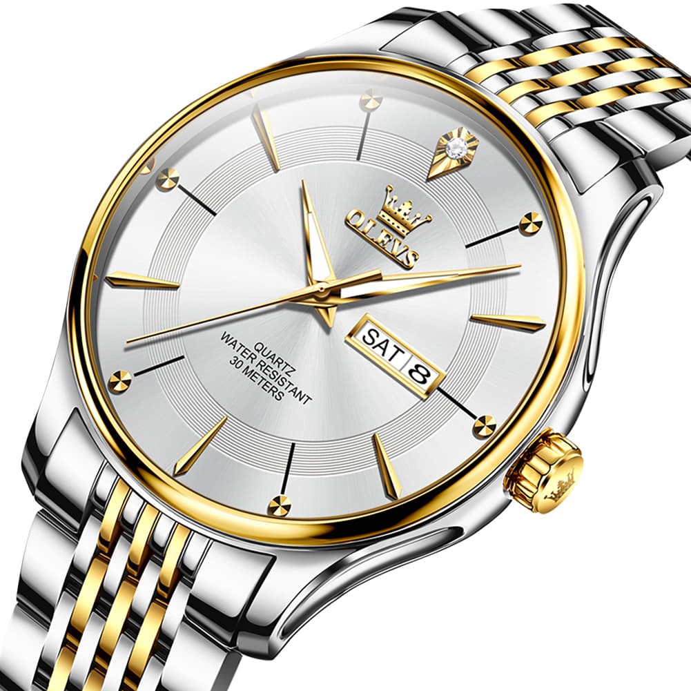 OLEVS 9908 Diamond Accent Day Date Quartz Watch for Men