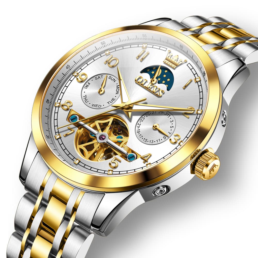 OLEVS 7071 Open Heart Moon Phase Automatic Watch For Men