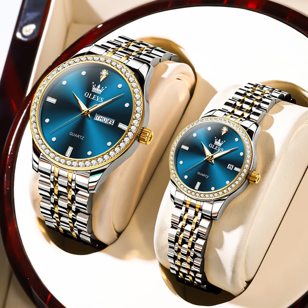 OLEVS 3625N Diamond Bezel Quartz Couple Watches Set