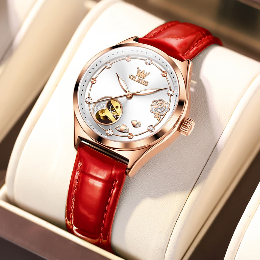 OLEVS 6601 Romantic Open Heart Mechanical Ladies Watch