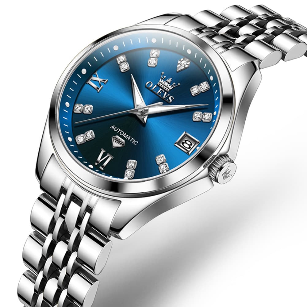 OLEVS Diamond Dial Automatic Mechanical Watch 9801 Date Display for Women
