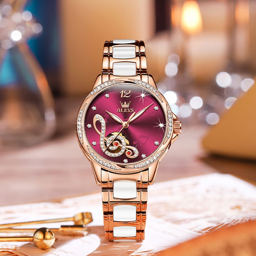 OLEVS 6656 Ceramic Mechanical Musical Note Watch for Women