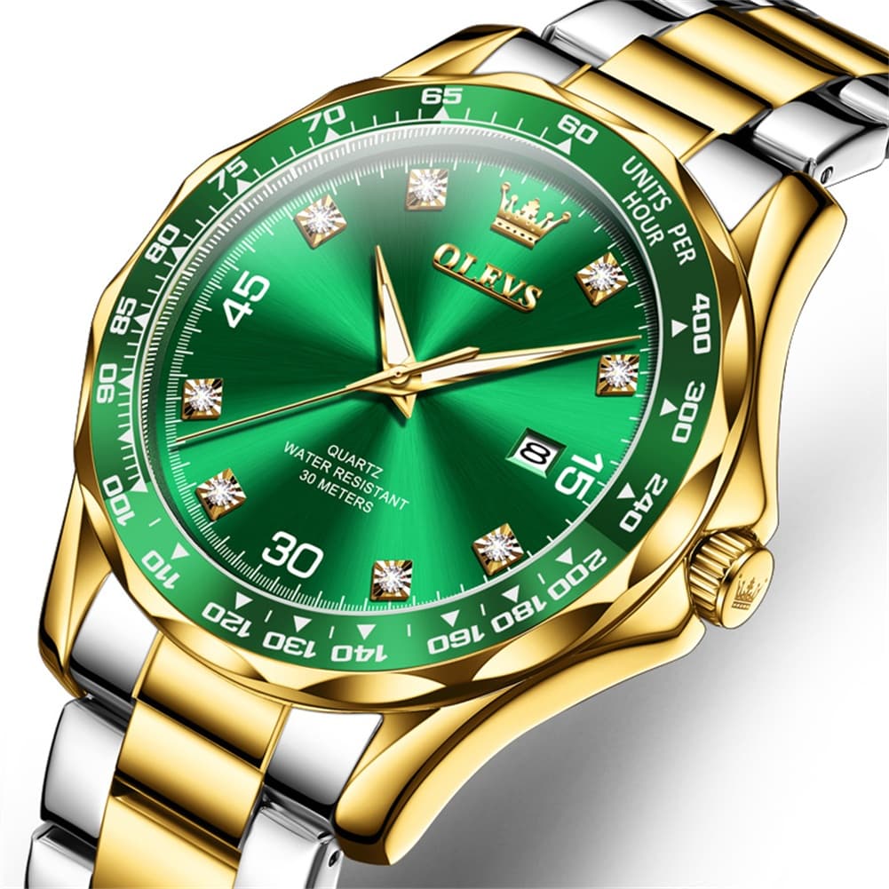 OLEVS 9988 Luxury Green Dial Quartz Dress Watch for Men
