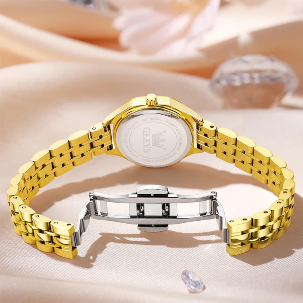OLEVS 5888 Petite Square Watch Vintage Diamond Accent Stainless Steel Bracelet Quartz Timepiece for Women