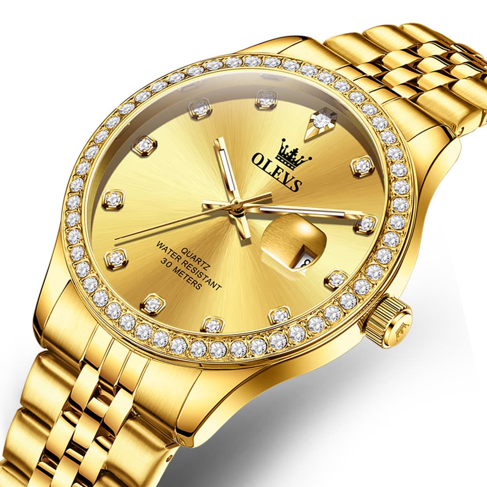 OLEVS 3629 Diamond Bezel Quartz Steel Watch for Men