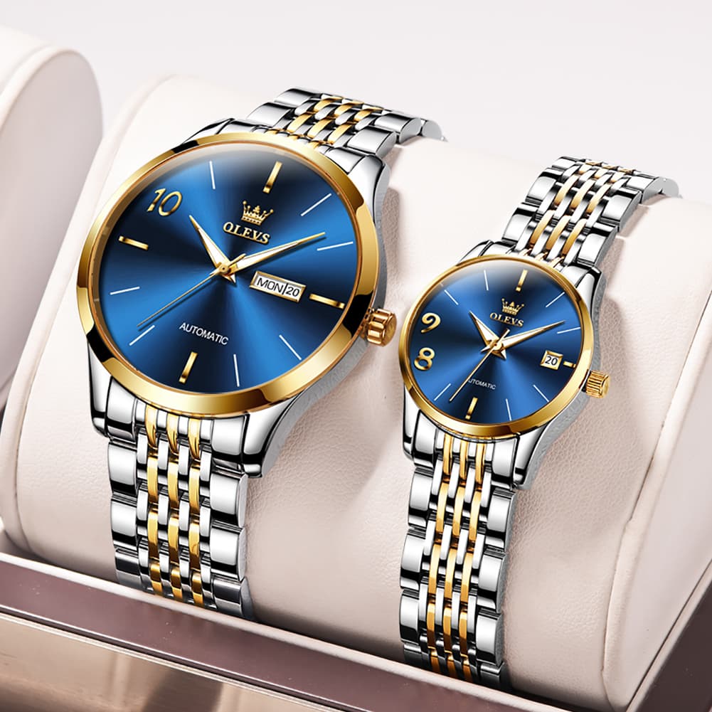 OLEVS 6632 Stainless Steel Automatic Mechanical Couple Watches