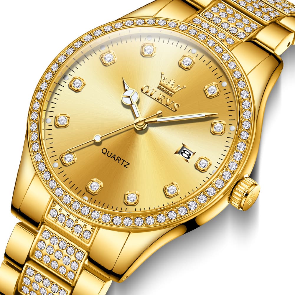 OLEVS 9905 Diamond Bezel Luxury Dress Quartz Watch for Men