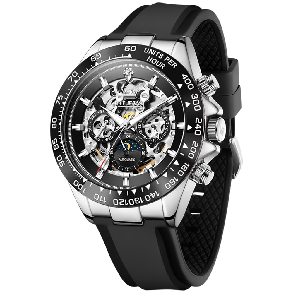OLEVS 6713 Skeleton Silicone Sports Racing Mechanical Watch For Men