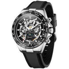 OLEVS 6713 Skeleton Silicone Sports Racing Mechanical Watch For Men