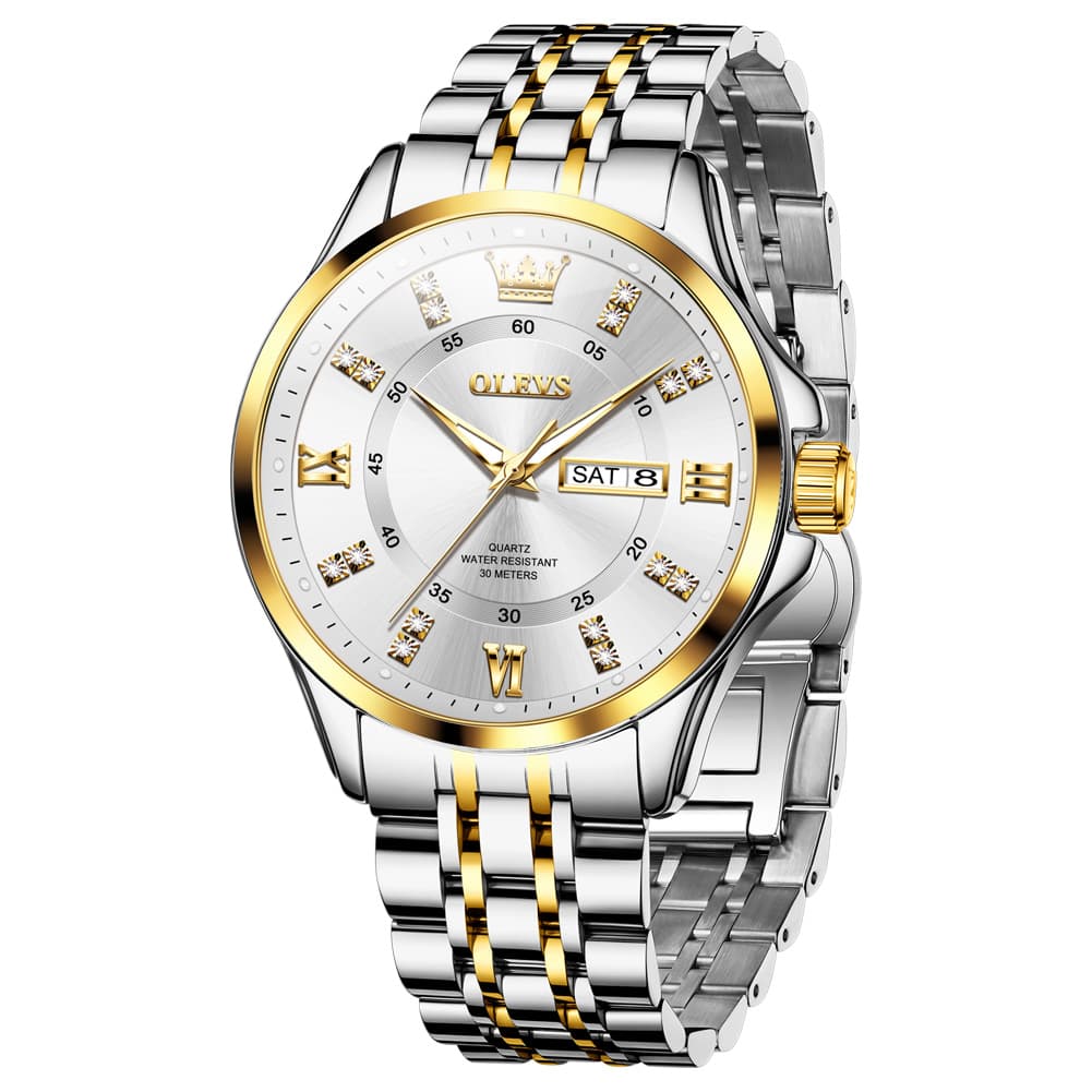 OLEVS 3620 Classic Diamond Quartz Steel Watch for Men