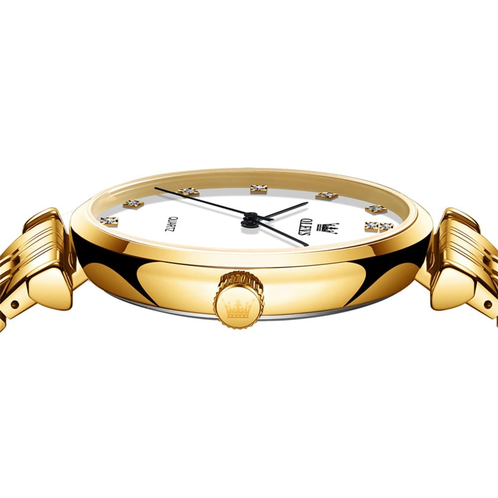 OLEVS Couple Watch Faceted Crystal Diamond Marker Stainless Steel Quartz 5596