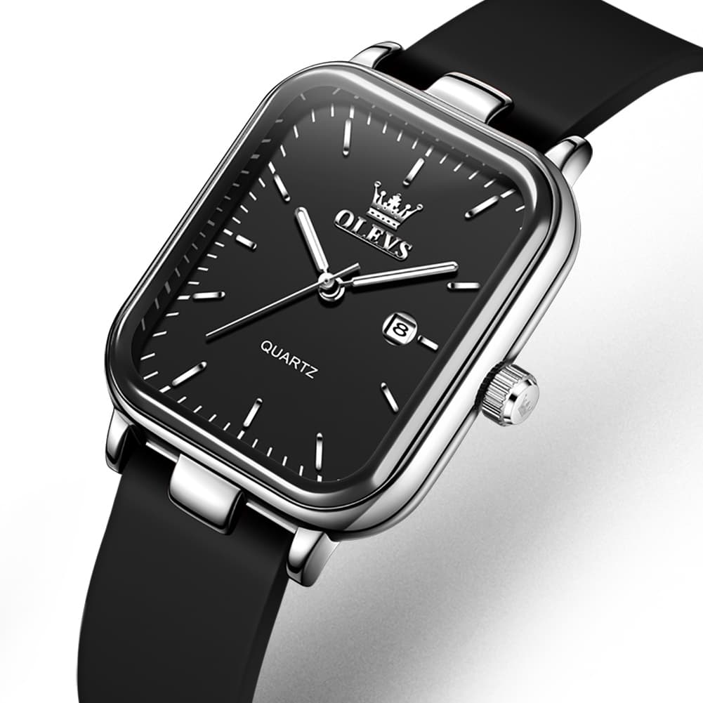 OLEVS 7089 Silicone Strap Watch Retro Square Date Quartz Sport Luxe Timepiece for Women