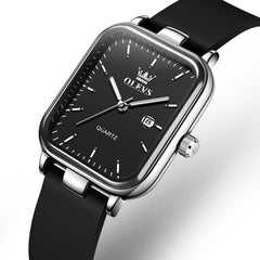 OLEVS 7089 Silicone Strap Watch Retro Square Date Quartz Sport Luxe Timepiece for Women