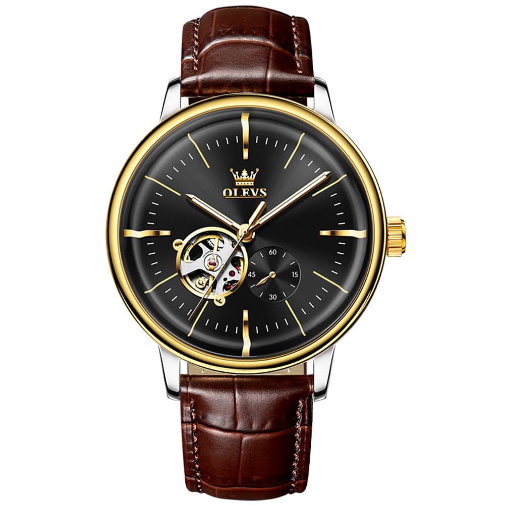 OLEVS 6708 Domed Crystal Open Heart Mechanical Watch For Men