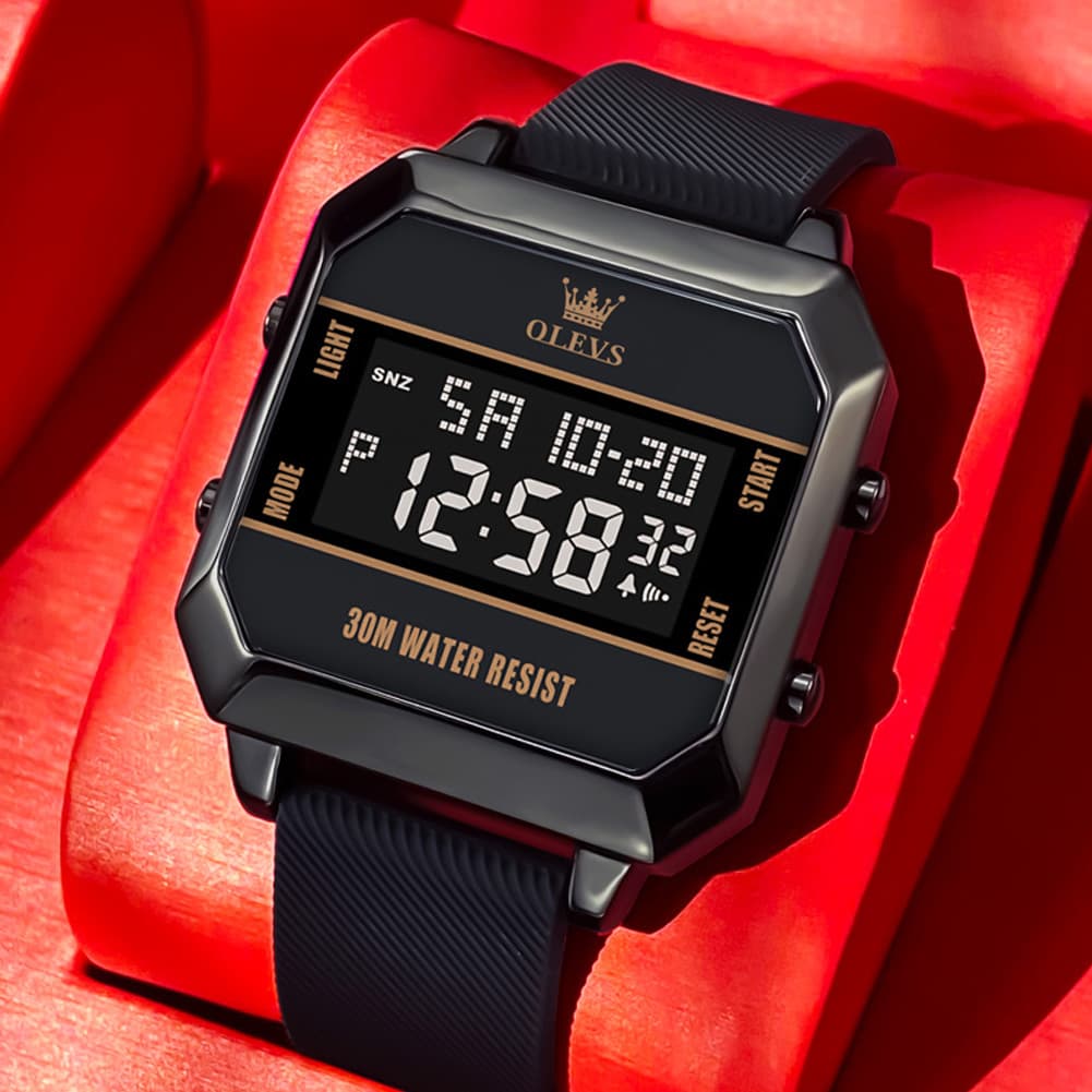 OLEVS 1103 Square Digital Streetwear Sport Watch for Men - AllBlack Watch | Olevs Watch Store
