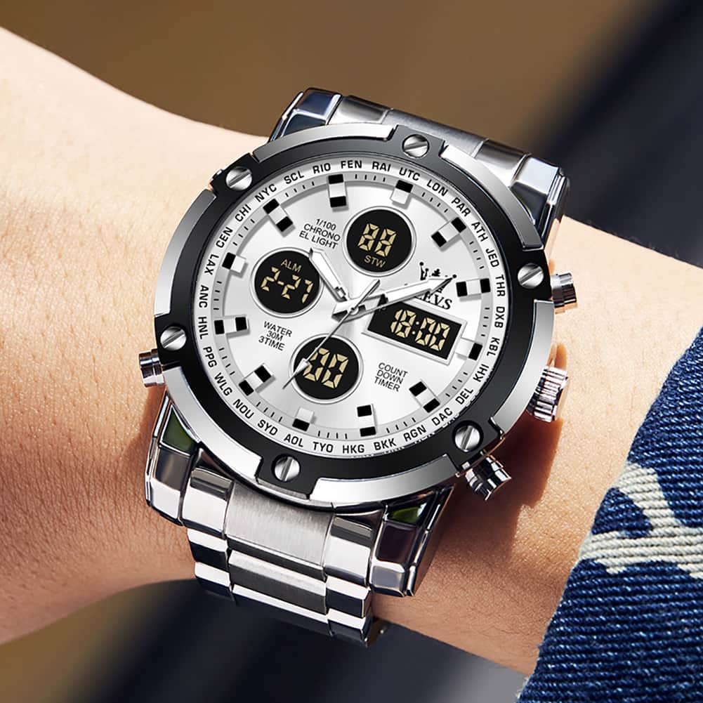 OLEVS 1106 Heavy Duty Dual Display Chronograph Watch for Men - All Black Watch | Olevs Watch Store