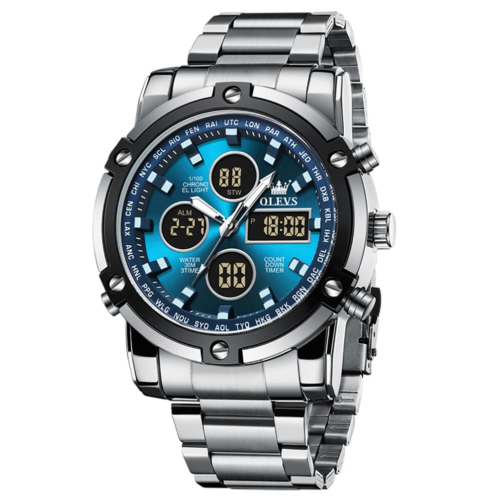 OLEVS 1106 Heavy Duty Dual Display Chronograph Watch for Men - All Black Watch | Olevs Watch Store