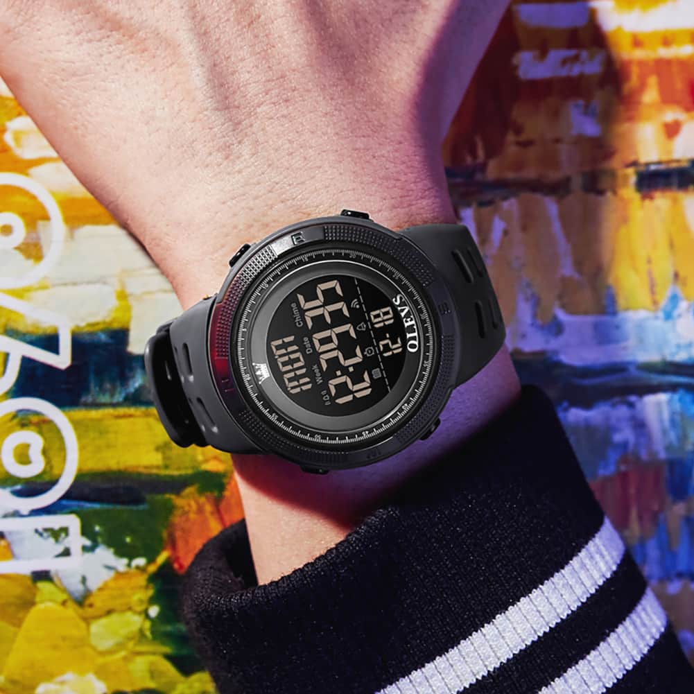 OLEVS 1109 Tactical Digital Sport Watch for Men - All Black Watch | Olevs Watch Store