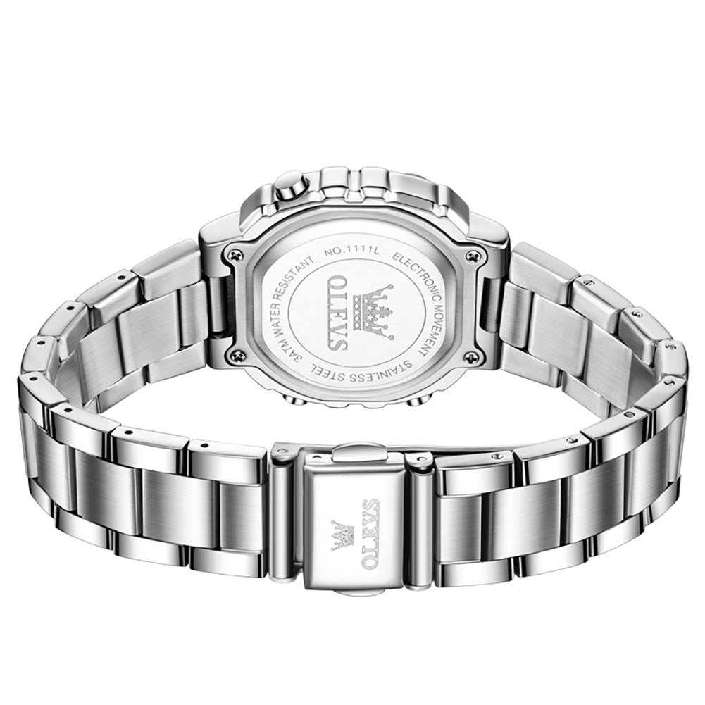 OLEVS 1111 silver bracelet folding clasp and case back