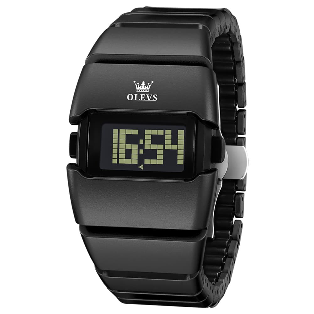 OLEVS 1112 Futuristic Cyber Cuff Digital Watch for Men - All Black Watch | Olevs Watch Store