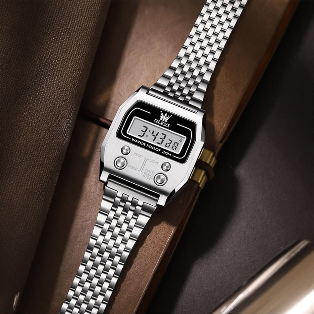 OLEVS 1113 Vintage Retro Digital Steel Watch for Men Women - All Black Watch | Olevs Watch Store