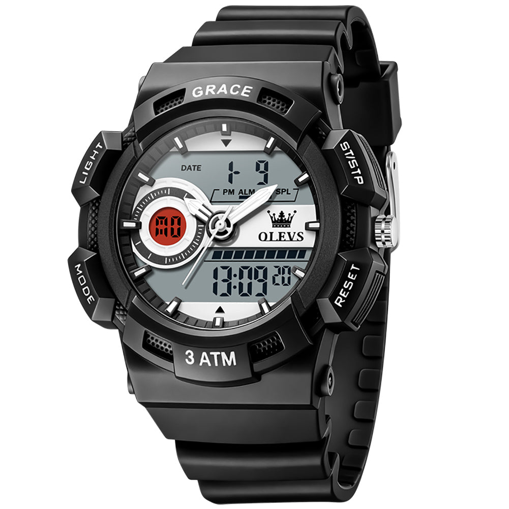 OLEVS 1121 black silicone strap watch angled view