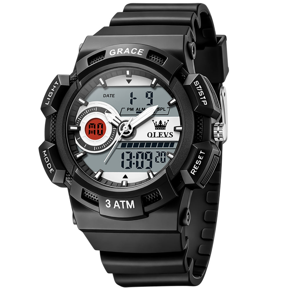 OLEVS 1121 black silicone strap watch angled view