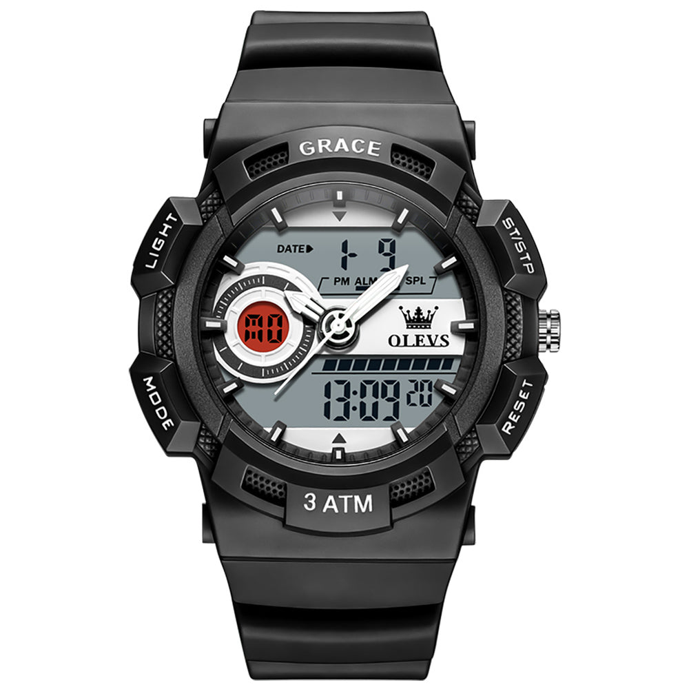 OLEVS 1121 black analog digital sports watch front