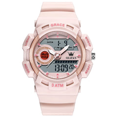 OLEVS 1121 pink analog digital sports watch front
