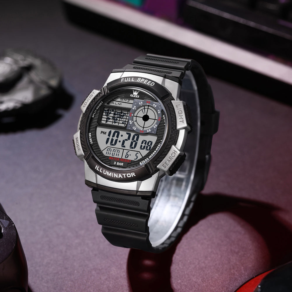 OLEVS 1123 silver black digital sports watch