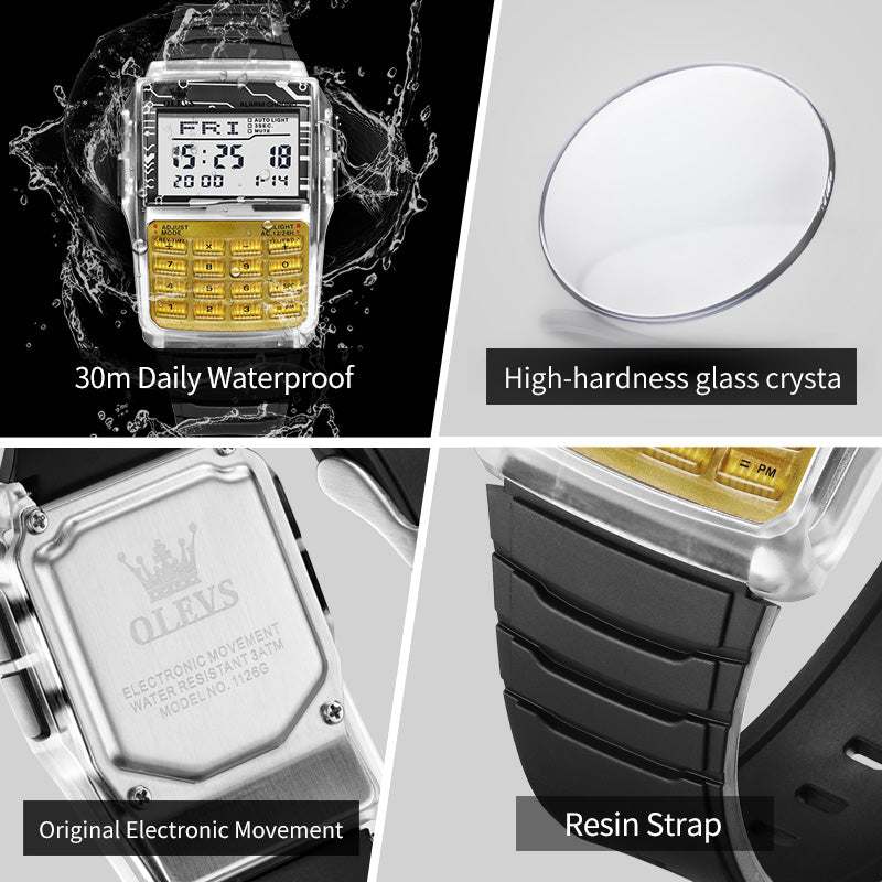 OLEVS 1126 retro digital calculator watch view 45