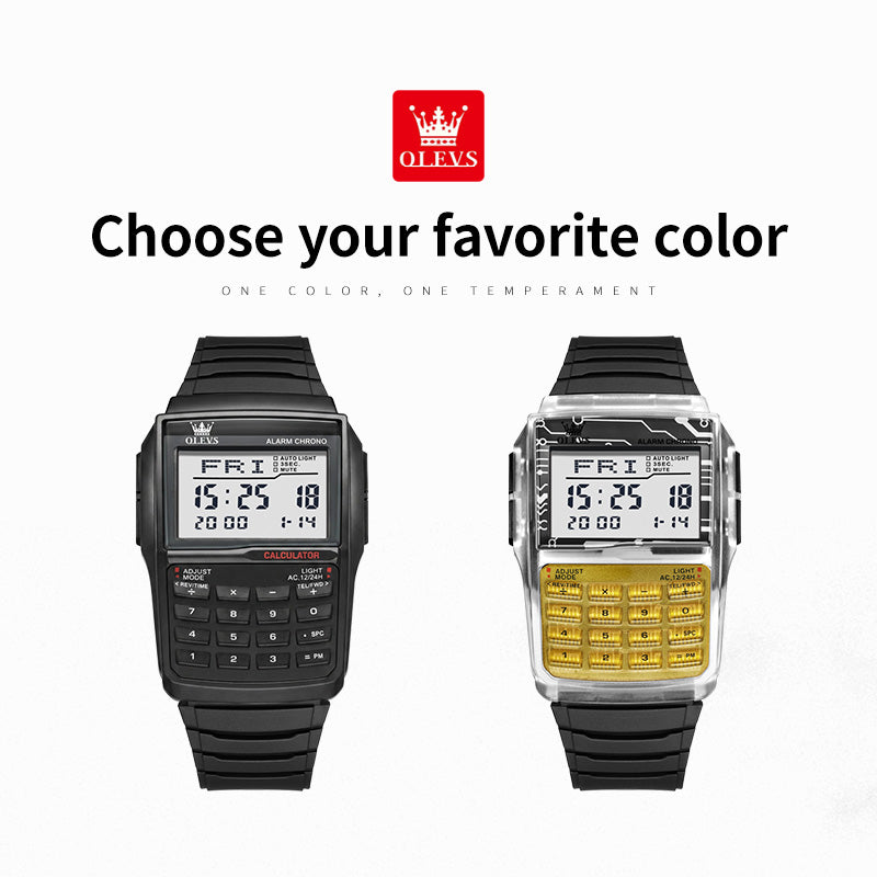 OLEVS 1126 retro digital calculator watch view 47
