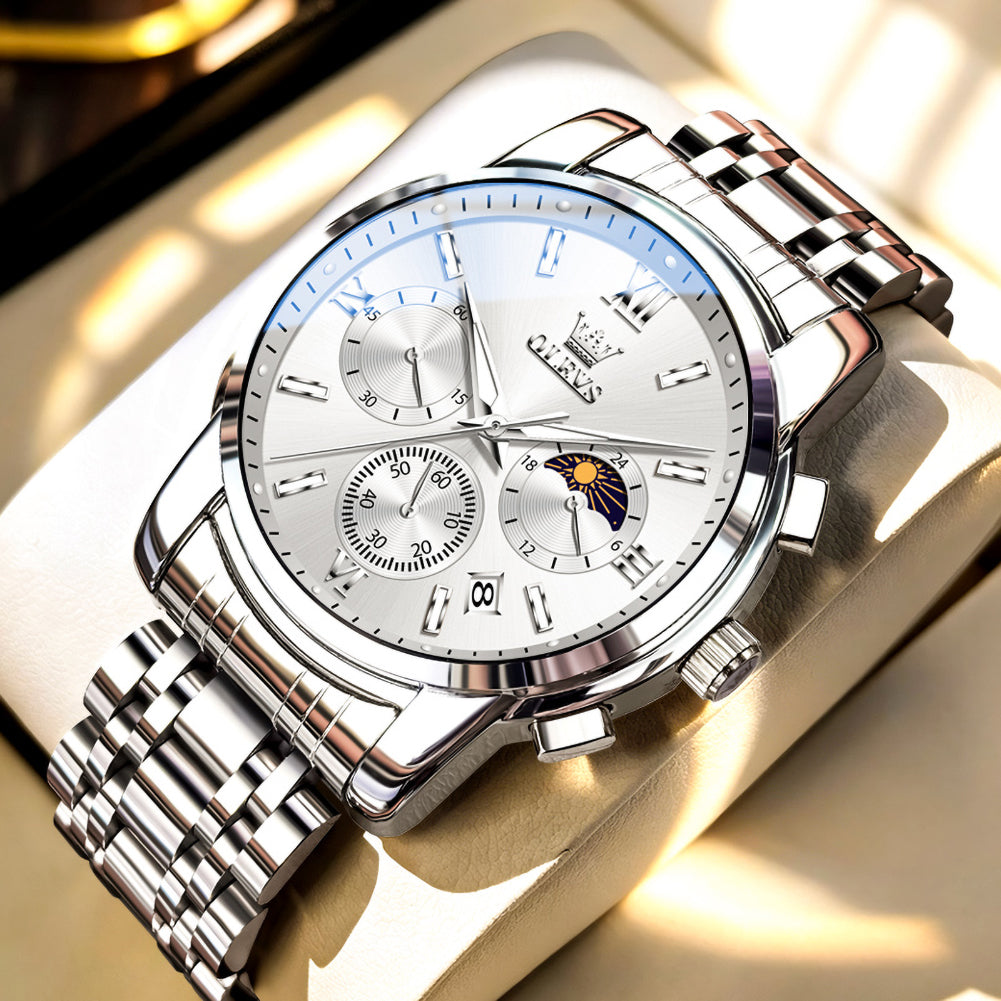 OLEVS 2718 silver white watch angle view