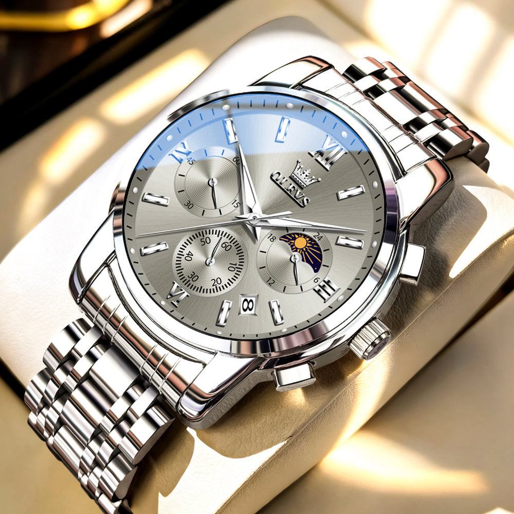 OLEVS 2718 silver black watch angle view